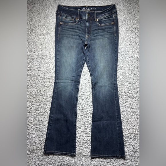 American Eagle Jeans Womens 6 Kick Boot Stretch Dark Mid Rise Denim Rodeo Party - Picture 1 of 5